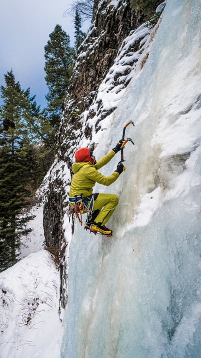 Ice climbing seated position