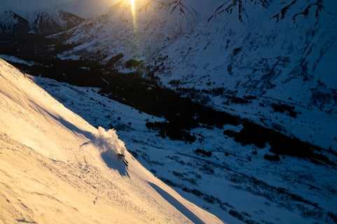 Skiing at sunset