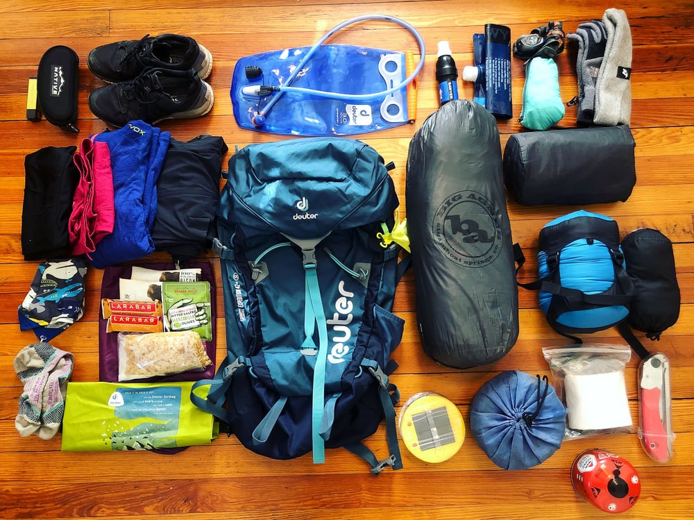 Backpacking gear for a solo hiking trip