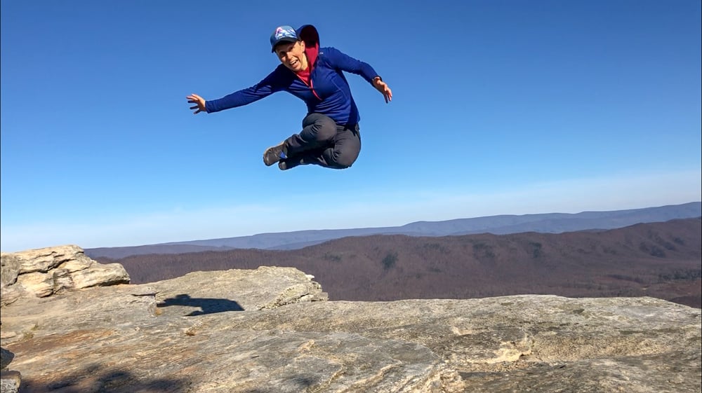 Jumping for joy in the Virginia mountains
