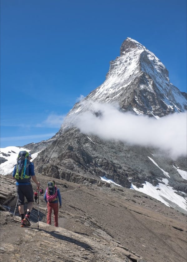 Approaching the Matterhorn with climbing friends