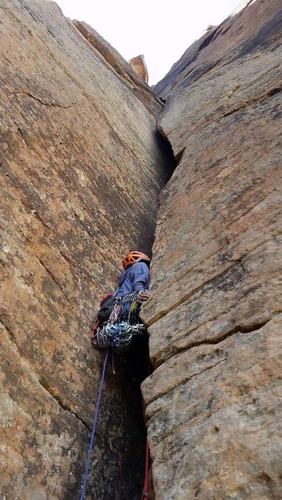 Climbing a Zion crack with Kathy Karlo