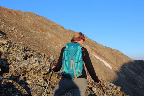 Rebecca Walsh hiking with her Deuter pack
