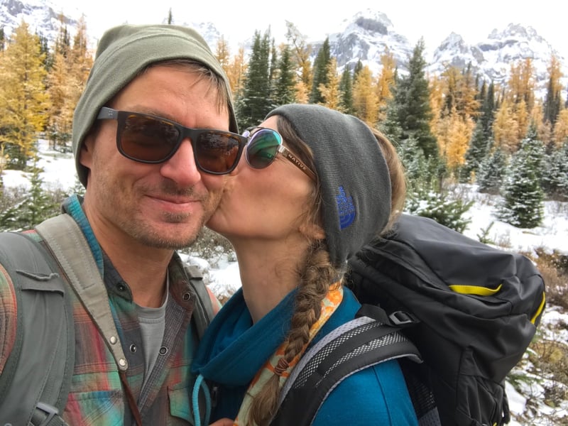 Couple kissing in the mountains