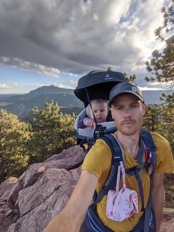 Ryan on a hike using the Kid Comfort child carrier